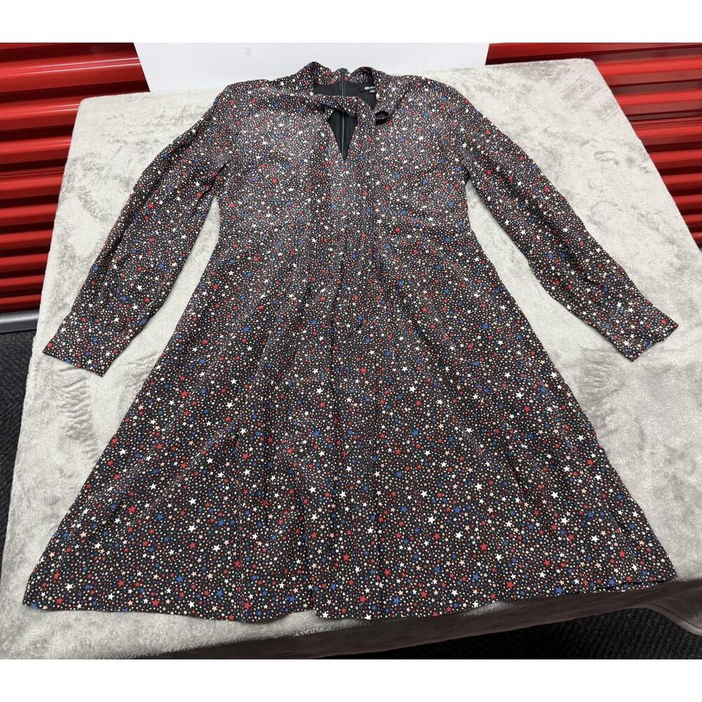 Madewell Balsam Tie Neck Silk Dress 0 Starry Night Mini Long Sleeve XS - Picture 5 of 11